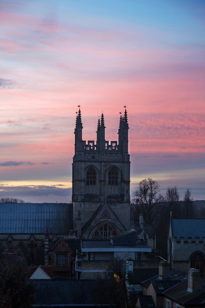 0040 - 2014 - Old Bank Hotel - Oxford - High Res - Merton College Chapel Sunset Winter - Web Feature