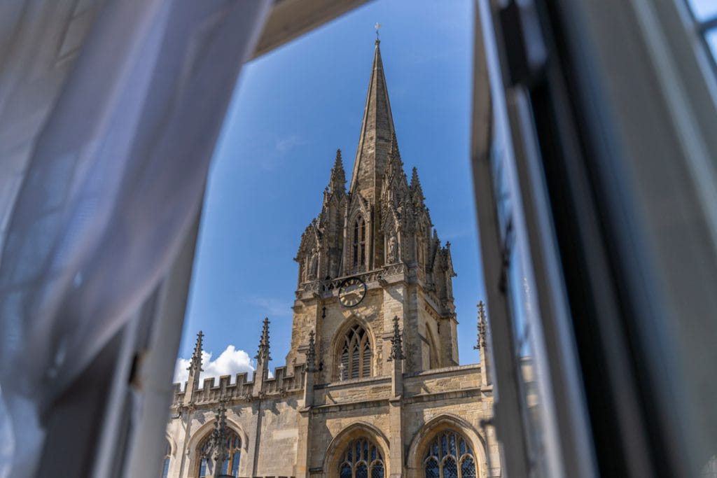 A7R05869 - 2023 - Old Bank Hotel - Oxford - High Res - Window Spires View Room 22 University Church of St Mary the Virgin - Web Feature